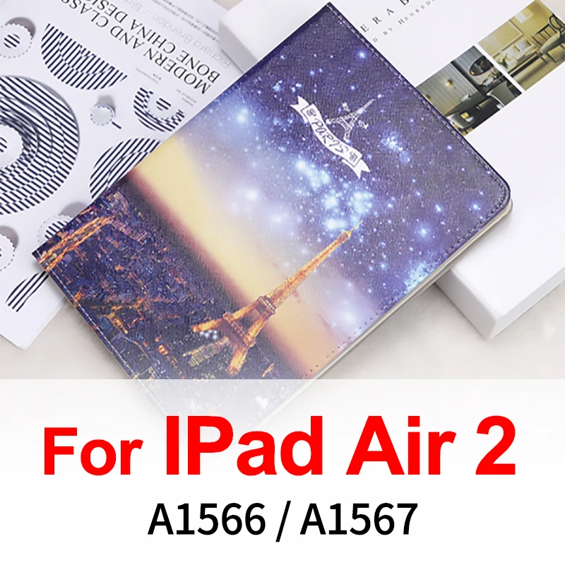 GKK из искусственной кожи чехол для iPad Mini 4 3 2 1 Air 2 Чехол окрашенный трехслойный Стенд АВТО спящий умный ПК задняя крышка для iPad Air 2 Чехол - Цвет: Iron tower Air 2