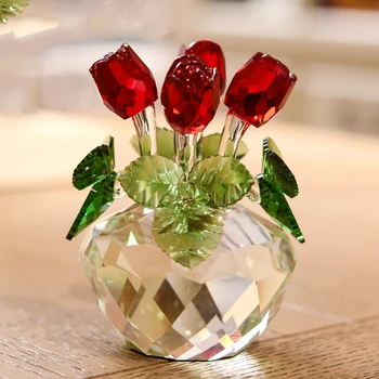 

CRYSTAL ROSE FLOWER FIGURINES UNFADING BOUQUET SCULPTURE DREAMS ORNAMENT WEDDING FAVORS HOME DECOR