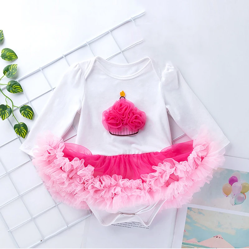 Girl Dress Bodysuits Cotton Autumn Spring Tutu Clothing Infant Bebes Jumpsuit Party 1 Birthday Cake Bubble Fashion Baby Clothes