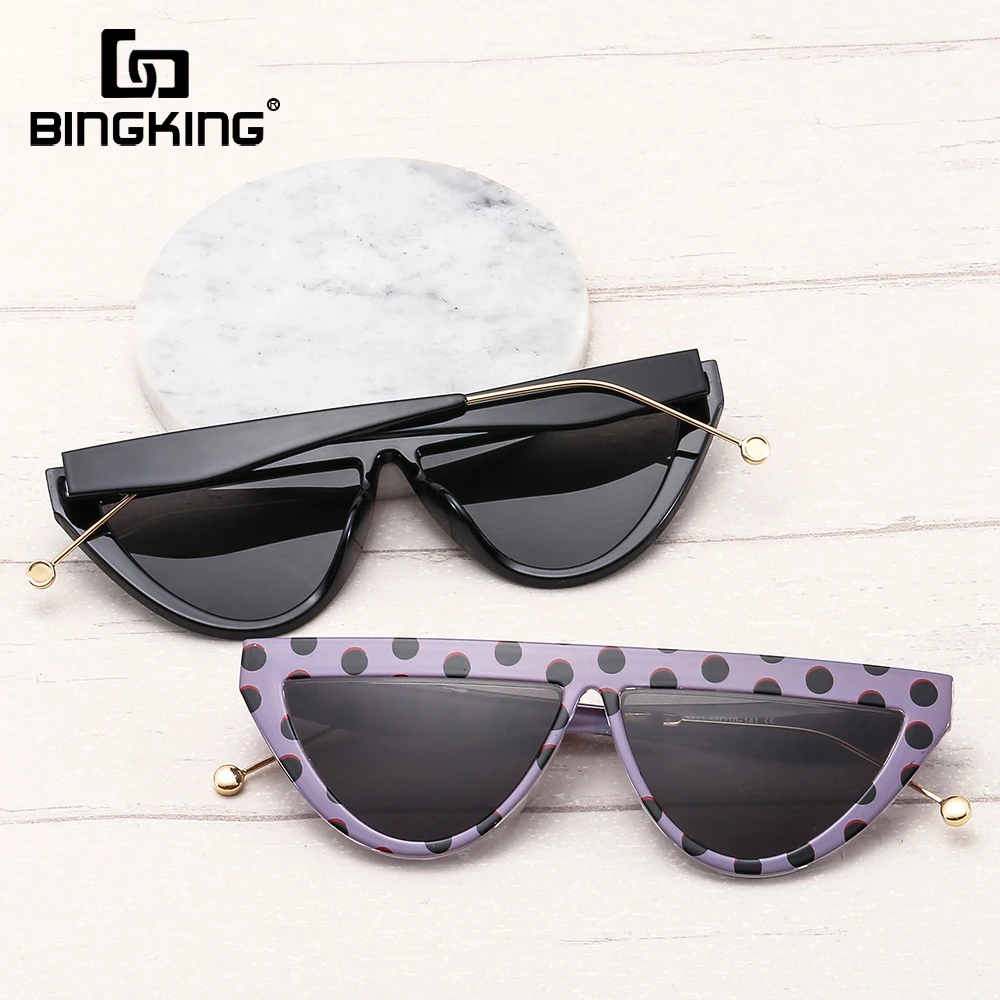 

BINGKING Flat Top Fashion Sunglasses Vintage Black dot Sunglass for Women Shade Triangle Eyeglasses Luxury Female Goggles UV400