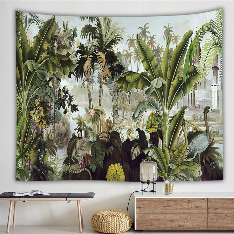 

Tropical Leaves Wall Hanging Tapestry Mandala Palm Tree Tapestry Hippie Psychedelic Carpet Wall Hanging Blanket Travel Beach Mat