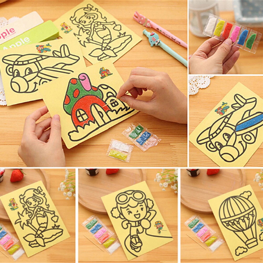 

5pcs/lot DIY Color Sand Painting Art Creative Drawing Toys Sand Paper Art Crafts Toys For Children Sand Painting Kids
