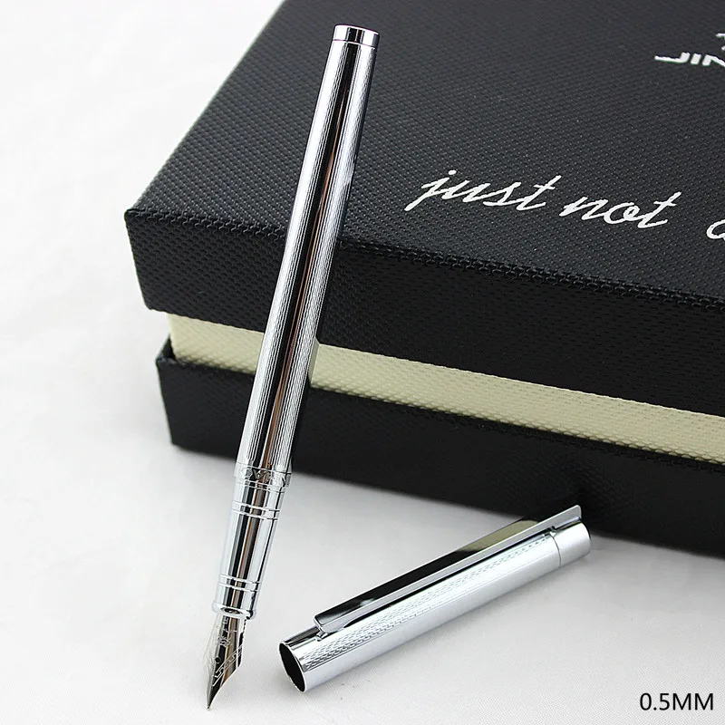 UK! Hooded FINE Nib Chrome Trim Jinhao #606 Deluxe Black Fountain Pen 