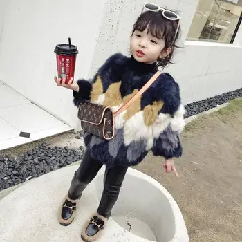 

2019 Winter New Toddler Girls Warm Thick Real Rabbit Fur Coats Kids Girls Natural Fur Jackets Children Patchwork Outerwear NO34