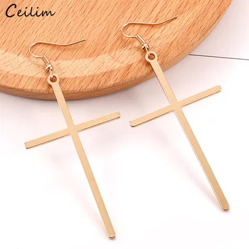 Ethnic Big Cross Long Earrings for Women Gold Color Drop Earrings Jewelry Dropshipping bijoux ethnique femmes