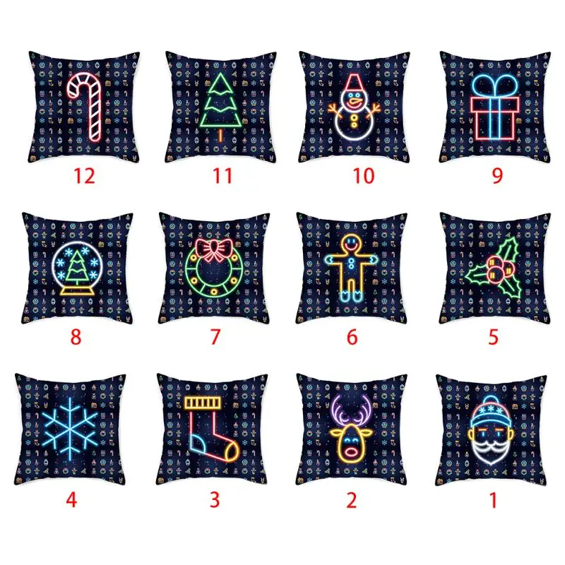 Nordic Style Neon Christmas Pillowcase Throw Pillow Case Xmas
