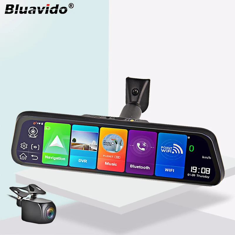 Bluavido 4G Android 8 1 автомобильный зеркальный видеорегистратор GPS навигация ADAS камера в