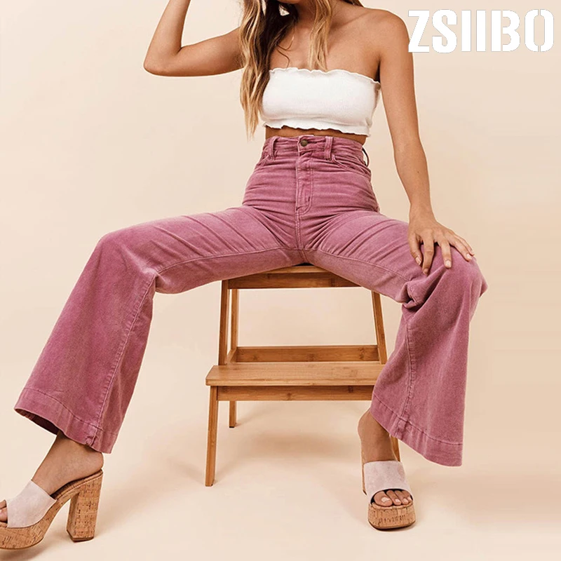 

2019 Winter High Waist Flare Boot Cut Pants Women Autumn Winter Pockets Textured Casual Sweatpants Plain Solid Clothing Female