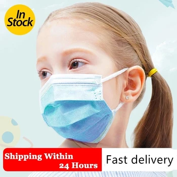 

In stock 100Pcs kids Disposable face Mask 3Layer Anti-Flu Children Face Mask cup Nonwoven Blue Dustproof Unisex Mouth Mask PM2.5