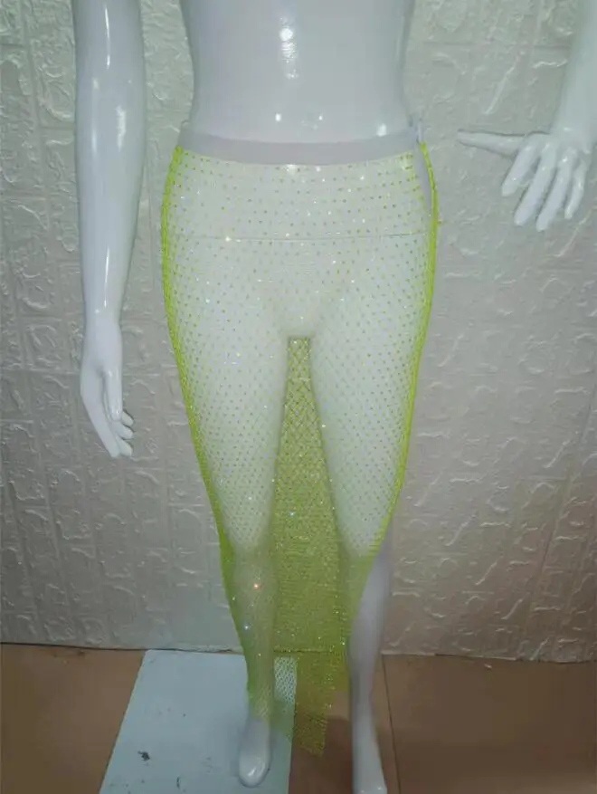 Летние сексуальные блестящие женские юбки с бриллиантами и сеткой; женские вечерние юбки для пляжа; длинные юбки HL