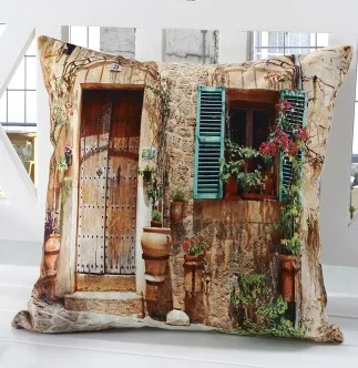 Castle Courtyard Rose Flower Vine Romance Nature Decorative Pillows Euro Travel Pillow Cover Fiber Cute Home Decor Gift