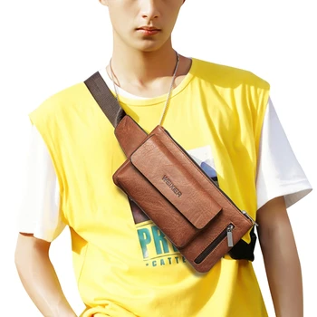 

Men PU Leather Waist Bag Bum Pack Sling Strap Backpack Sling Shoulder Bag Travel Sport Work Backpack Chest Sling Pack Shoulder