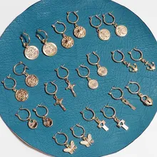 Оригинальные серьги-кольца, Трендовое дерево, крест, сердце, ключ, Бабочка, геометрический золотистый, серьги для женщин, вечерние, свадебные ювелирные изделия, подарки