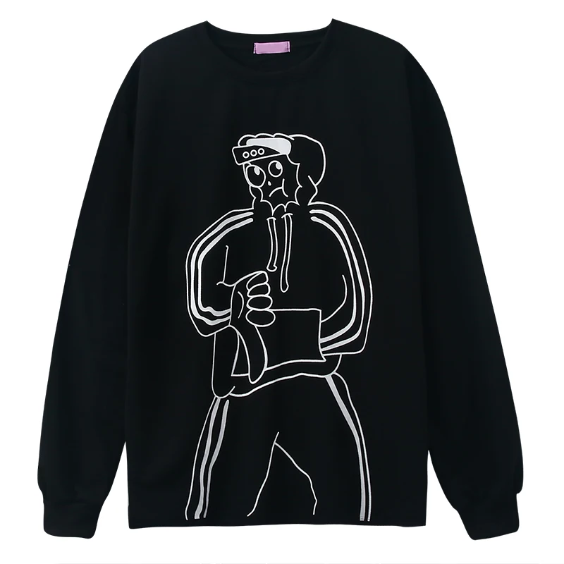 black hoodies Woherb/повседневные свободные женские толстовки с круглым вырезом и длинным рукавом, с мультяшным рисунком, модная женская толстовка в Корейском стиле Harajuku, стиль 91426 - Цвет: black hoodies