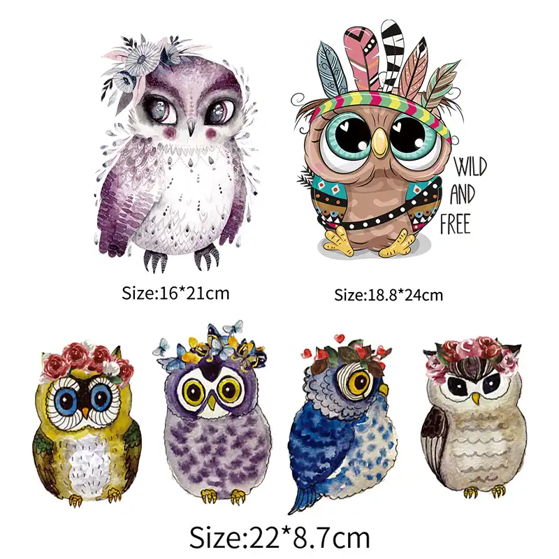 面白いフクロウ Parches Diy アップリケ服熱伝達ビニールパッチセットアイロン Parches 簡単使用洗えるステッカー パッチ Aliexpress