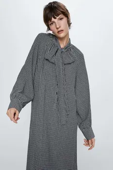 

2020 Spring Summer New Bow zaraing women Dress vadiming sheining female Gray dress plus size vintage sexy Xdn9287