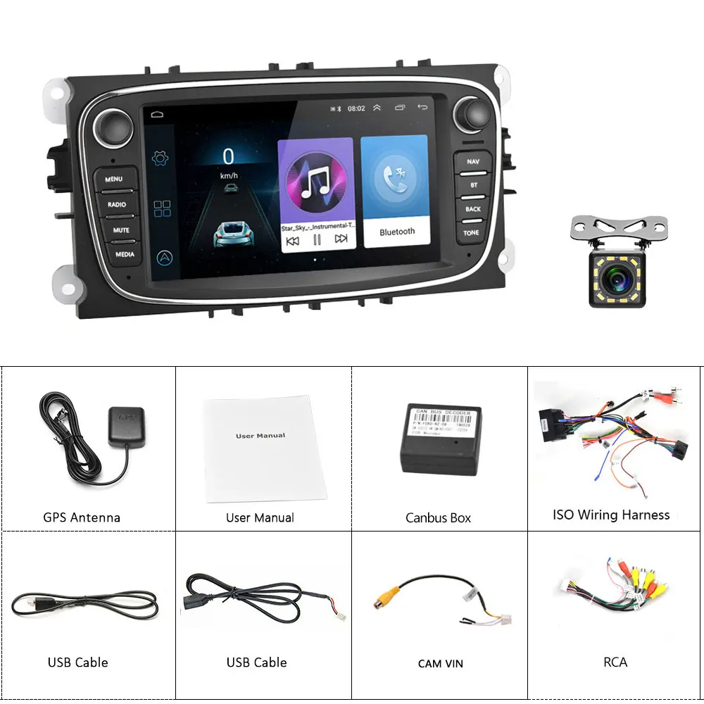 LeeKooLuu Android 8,1 2 Din автомагнитола " Авторадио мультимедийный плеер gps wifi MP5 FM аудио для Ford Mondeo C-MAX S-MAX Galaxy II - Цвет: With 12 LED Camera