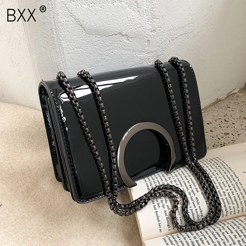 

[BXX] Patent Leather Crossbody Bags For Women 2020 Spring All-match Chain Shoulder Messenger Bag Fashion Handbags Purses HK391