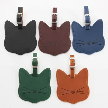 

Lovely Cat Leather Suitcase Luggage Tag Label Bag Pendant Handbag Travel Accessories Name ID Address Tags Holder