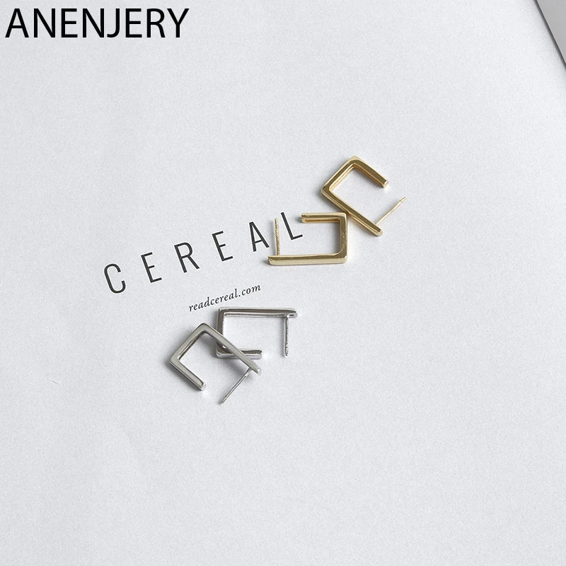 ANENJERY 925 пробы серебряные минималистичные полые квадратные серьги капли простые