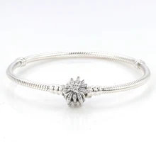 Подлинный 925 пробы серебряный браслет Сверкающая Звезда с кристальной застежкой змейка цепь браслет подходит бисера Шарм Diy ювелирные изделия