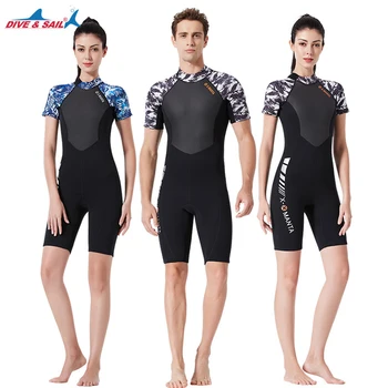 

DIVE & SAIL 1.5mm Neoprene Men Women Elastic Wetsuits One-piece Short Sleeve Rash Guards Surfing Diving Sailing camo Swimwear