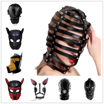 

Punk Gothic Fetish Head Bondage Mouth Hollow Out Hood Soft Leather Hood Back Zip Mask with Nose Vent Fetish Cosplay Costume