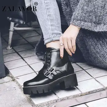 

ZALAVOR Size 34-43 Women High Heel Boots Round Toe Buckle Lace Up Fur Ankle Boots Winter Keep Warm Shoes Women Footwear