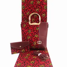 Африканская сумка на плечо, комплект высокого качества, Красный воск для женщин, сумочка, подходящая 6 ярдов, настоящая Вощеная нигерийская ткань, хлопок, для платья, F98-22