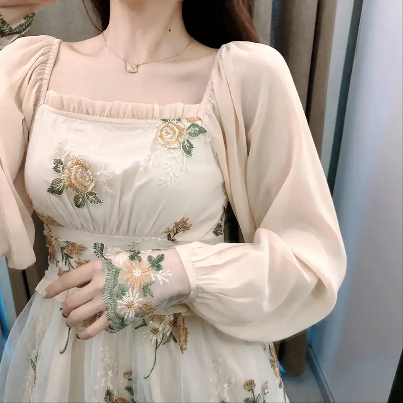 sexy deep v collar embroidery floral printed fishtail maxi dress