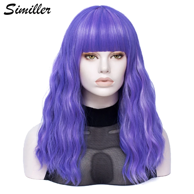 Similler фиолетовый синтетический парик для женщин косплей длинные кудрявые волосы белый основные Омбре цвет термостойкость