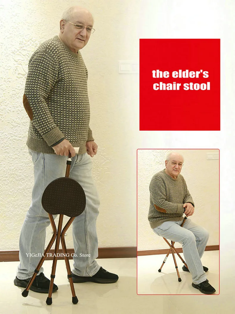 Стул старца, прогулочное сиденье с вместимостью 440LBS, складная прогулочная трость с толстой рамкой из алюминиевого сплава, уличный стул