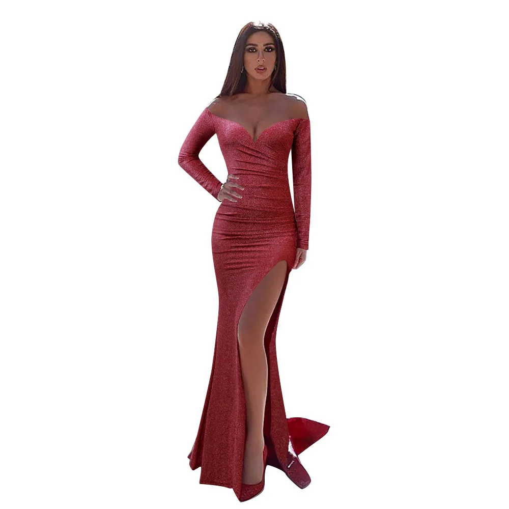 Sexy Long Maxi Christmas Dress Women Red Bodycon Dress Elegant Split Dress 2019 dresses woman party night vestidos