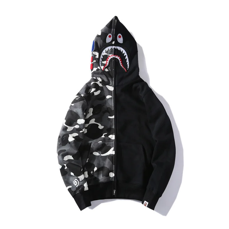 

Hong of Popular Brand Shark Head Night Light Joint Hoodie Star Spot Printed Large Size Camouflage Mixed Colors Coat Teenager