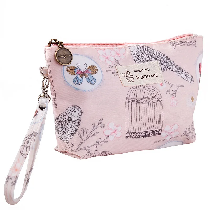 FUDEAM Polyester Rose Flower Bird Pattern Women Cosmetic Bag Toiletries Storage Organize Waterproof MakeUp Bag Portable Wash Bag