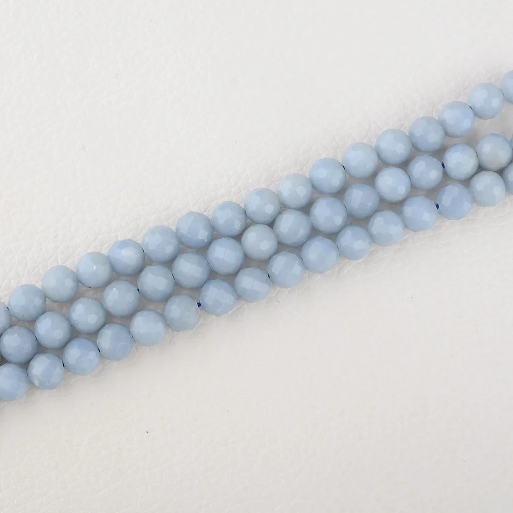 Blue Angelite 6.5mm Round Faceted Beads Angel Stone Blue 15.5