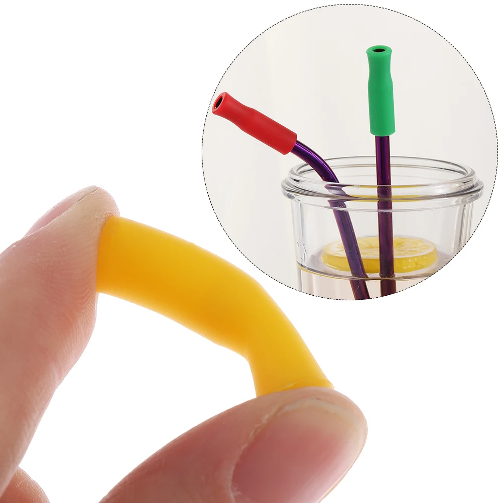 Plastic Straws Metal Straw Set Metal Straws Drinking Straws Stainless Steel Straw Silicone Straws 10Pcs 6mm/8mm Caps Silicone Tip Food Grade Bar Stainless Steel Straw Teeth Protector Cover Anti Burn Prevent Scald Straw Sleeve