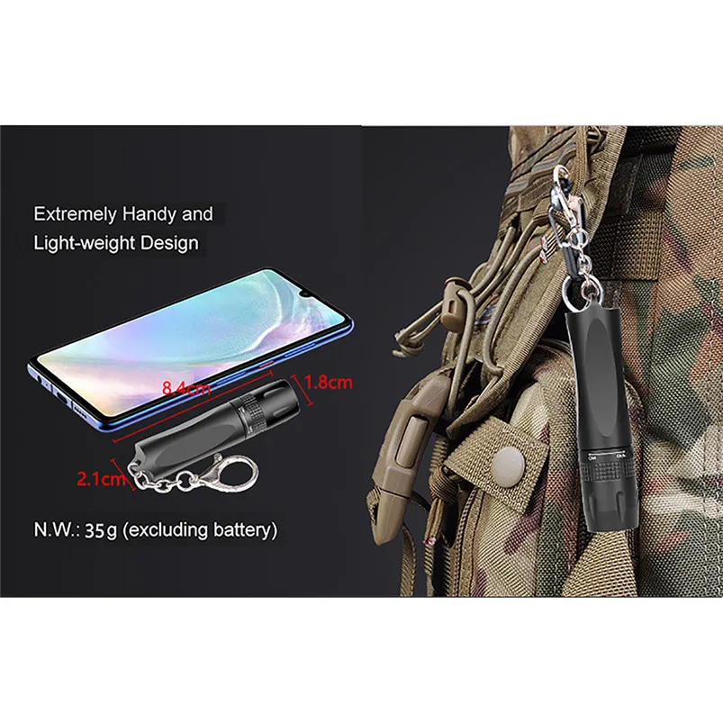 T6 LED Torch Flashlight Handheld Mini Portable Flashlight Hang Buckle Light Flashlight Aluminum Alloy Lanterna 40AUG706