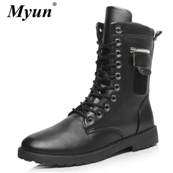 

Motorcycle Boots Men PU Leather Military Autumn Winter Boots Riding Casual Walking Shoes Punk Style Martin Boots Botas Hombre