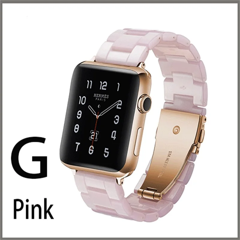 Керамика смолы ремешок для наручных часов Apple Watch Series 4 5 3 2 1 полоса смолы Для мужчин Для женщин ремешок для наручных часов iWatch, 40/44/38 мм/42 мм, ремешок для часов аксессуары - Цвет: G pink