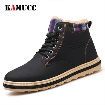 

2019 Winter Men Boots PU Outdoor Snow Ankle Boots Male Lace Up Anti-slip Booties British Sneakers Plus Size 44 Zapatos De Hombre