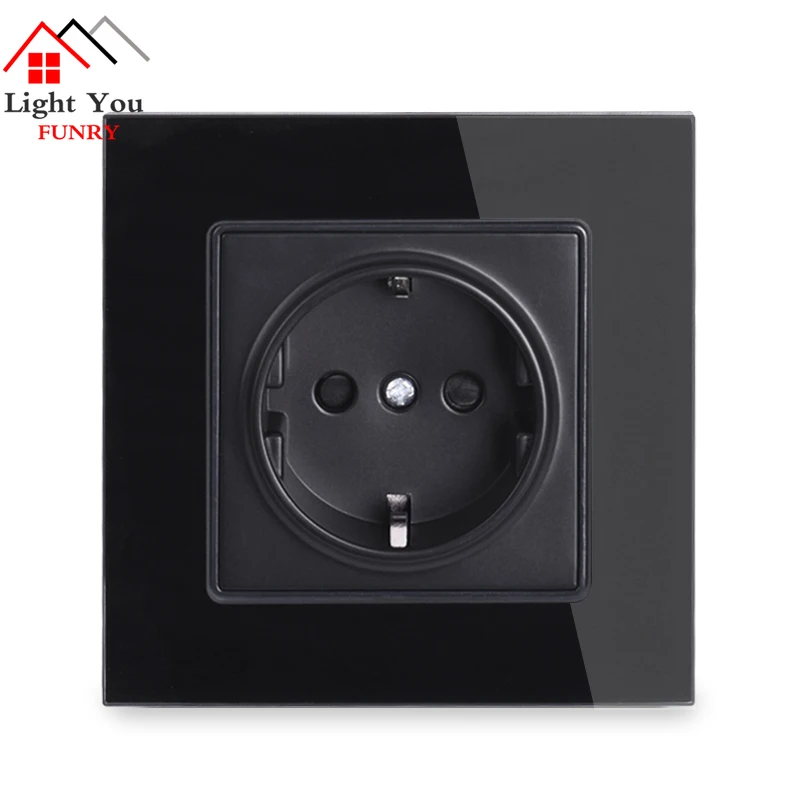 

Crystal Glass Panel Power Socket Plug Grounded, 16A EU Standard Electrical Outlet 86mm * 86mm