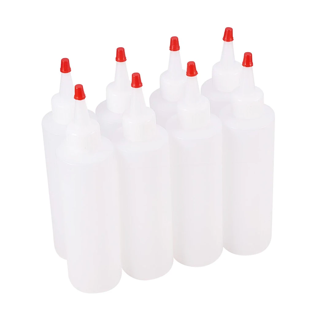 8 Pieces Empty Plastic Bottle with Top Cap Tip Applicator for Paint, Ink, Liquid 180ml