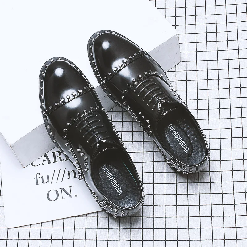 

2019 Europe And America England Summer New Style Men Rivet Leather Shoes Metal 16-30 Days PU Leather Nightclub Hair Stylist