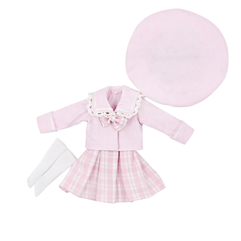 Fortune Days Blyth Icy DBS кукольная одежда розовое пальто Топ-труба клетчатая юбка и шляпа костюм для 1/6 30 см