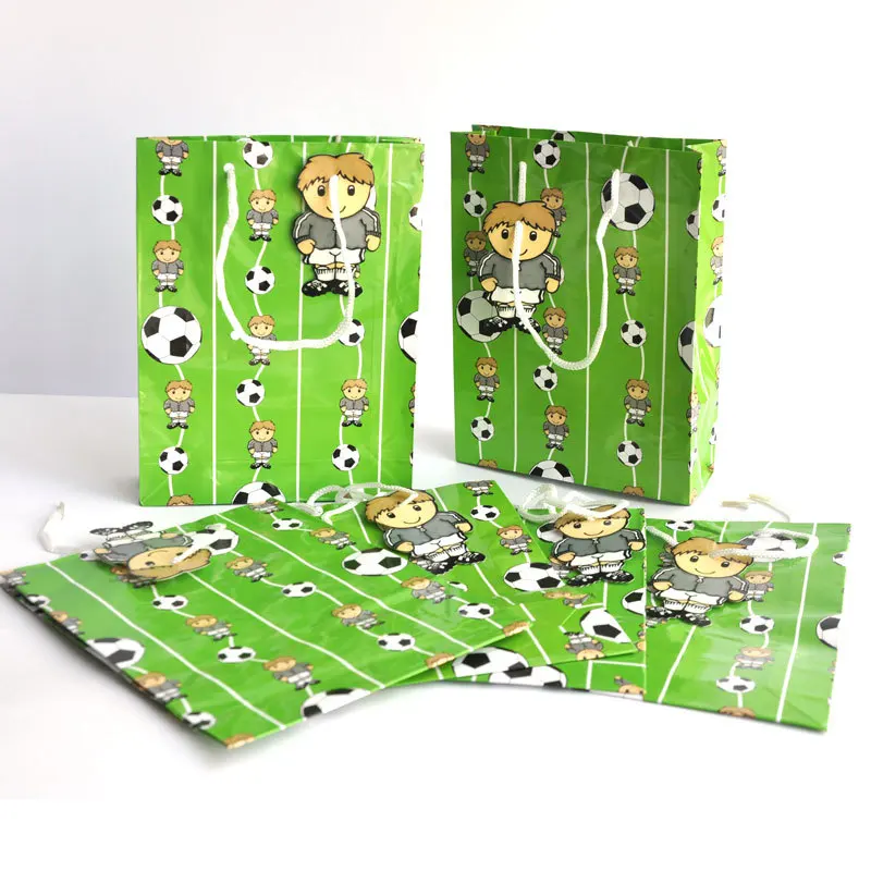 Футбол тема детская вечеринка для мальчика день рождение мультяшный мешок для подарков сумка для переноски бумажный подарочный пакет маленький 6 шт
