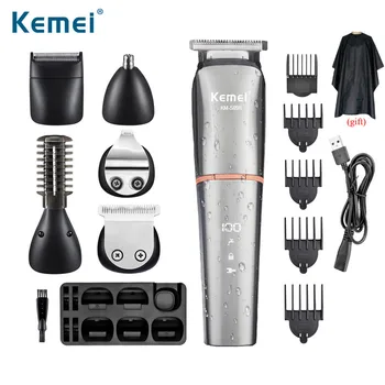 

Kemei Waterproof Rechargeable Hair Clippers for Men Body Mustache Nose Hair Groomer Cordless HairTrimmer 6 in 1 Grooming Kit