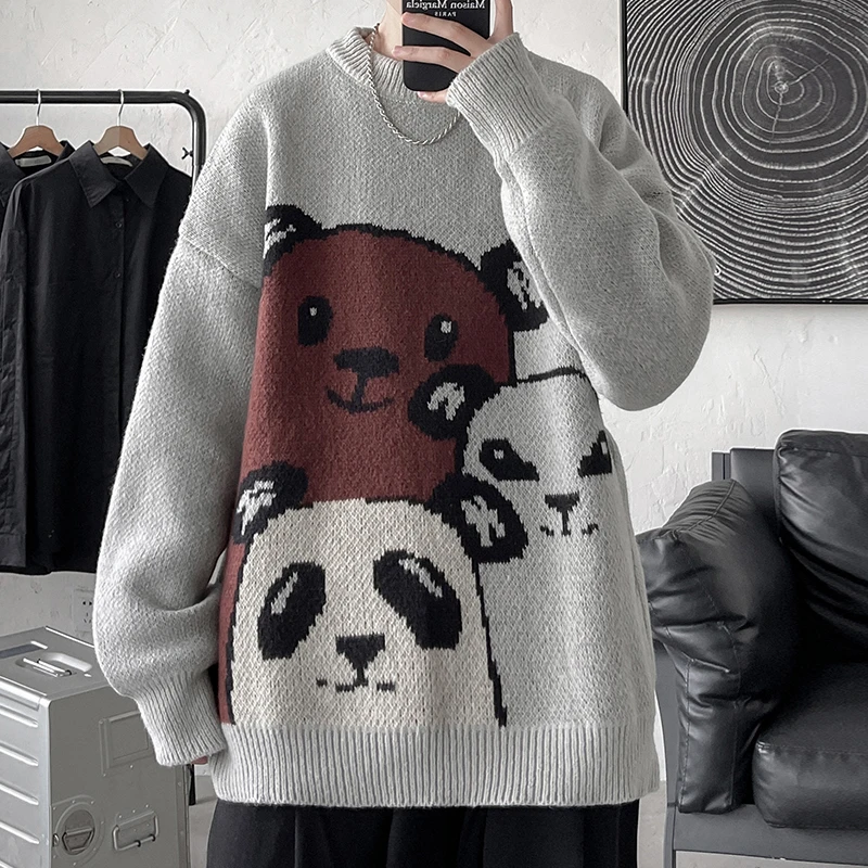 

Hong Kong style new loose casual neutral couple round neck trend printing sweater men's jacket