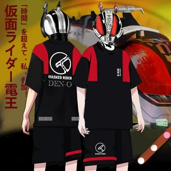 

Japan Anime Masked Rider Den-O Cosplay Summer Casual Student T-shirt Tee Unisex Fashion Sport Short Sleeve Tops Shorts Set