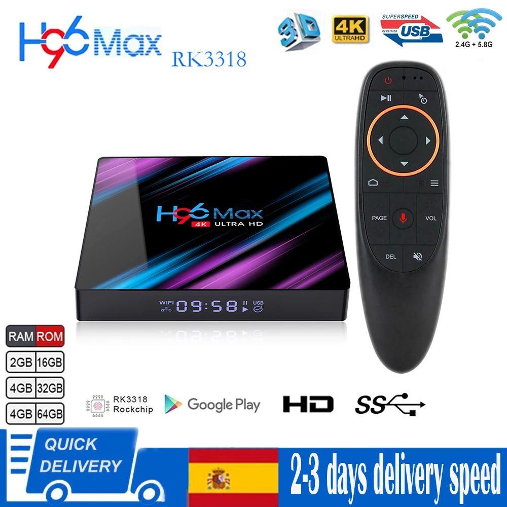 H96 MAX RK3318 Android 10 интеллектуальная телевизионная коробка 4G 64GB 4GB 32GB 9.0 4K Youtube Media Player